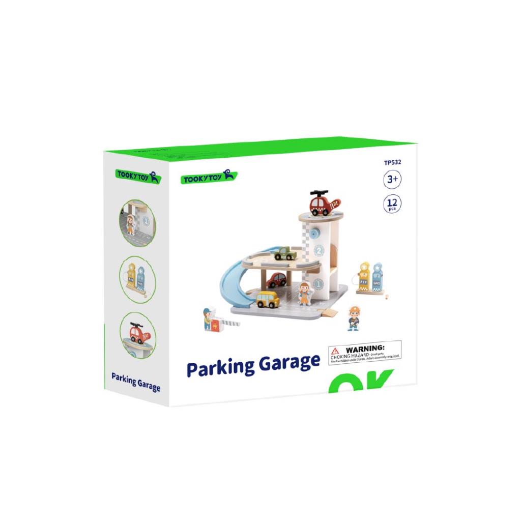 مرآب سيارات خشبي للأطفال مع مركبات